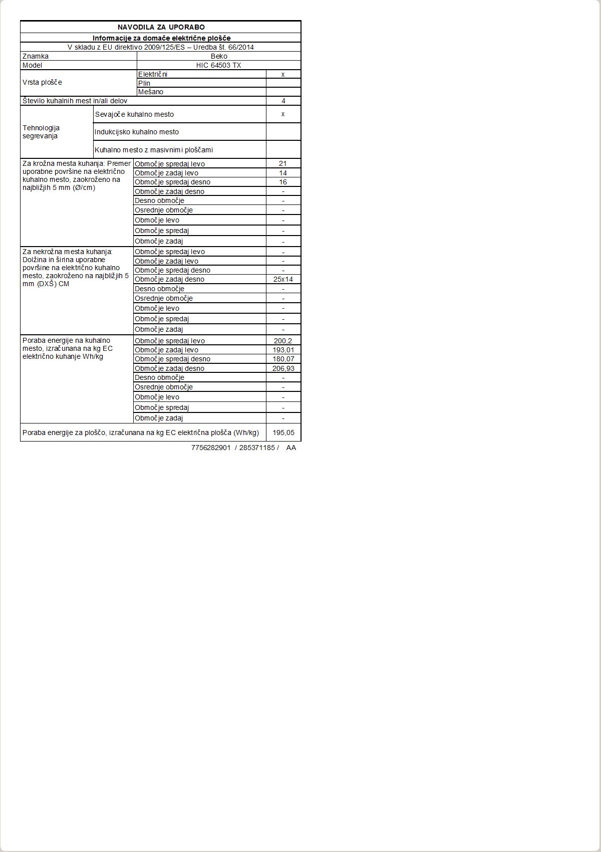 BEKO HIC64503TX steklokeramična kuhalna plošča