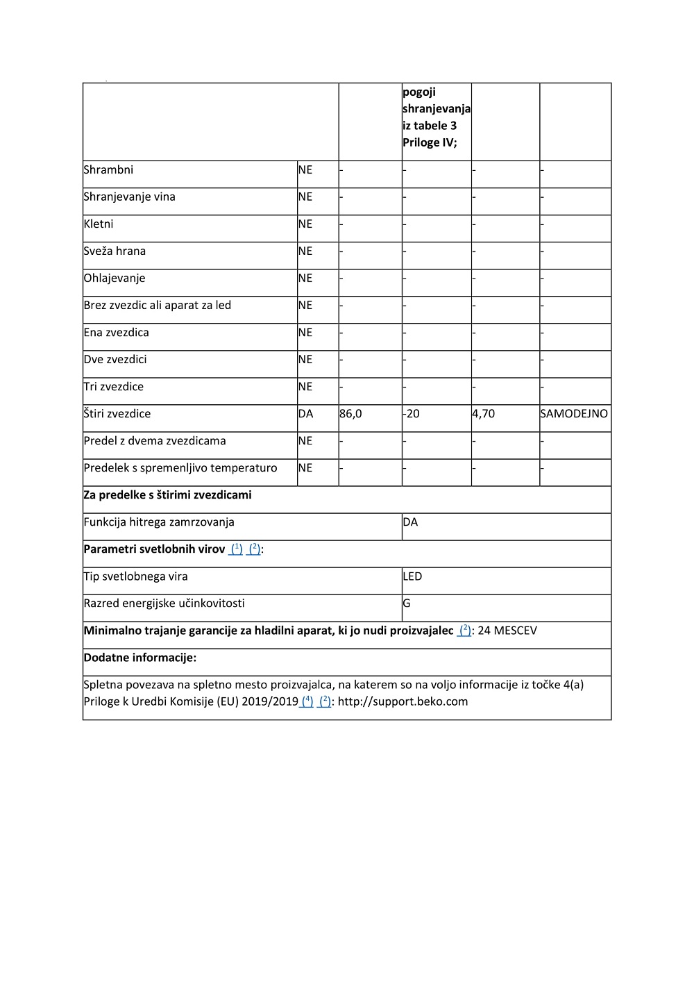 BEKO FNE1073N zamrzovalna omara