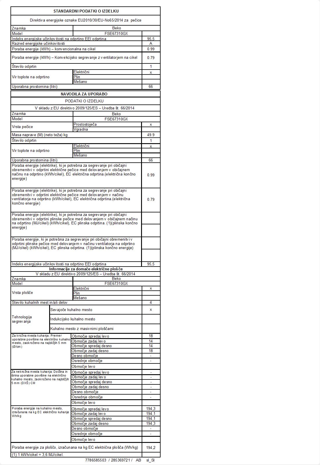 BEKO FSE67310GX prostostoječi štedilnik