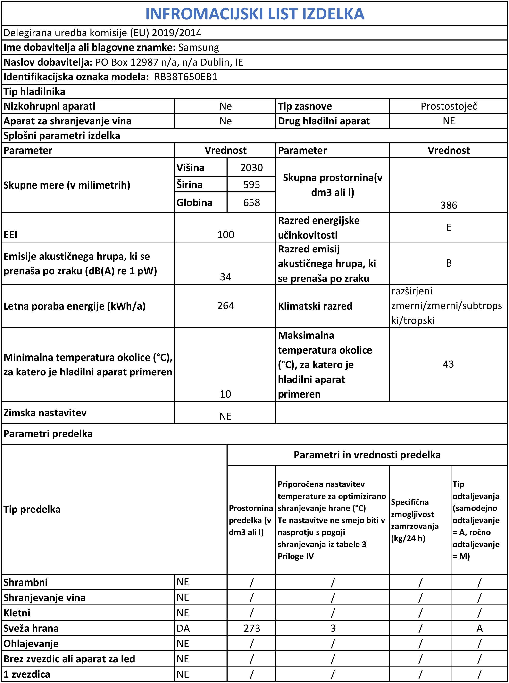 SAMSUNG RB38T650EB1/EK HLADILNIKZ ZAMRZOVALNIKOM
