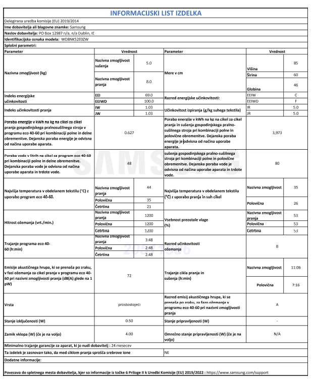 SAMSUNG WD8NK52E0ZW/LE Slim pralno-sušilni stroj
